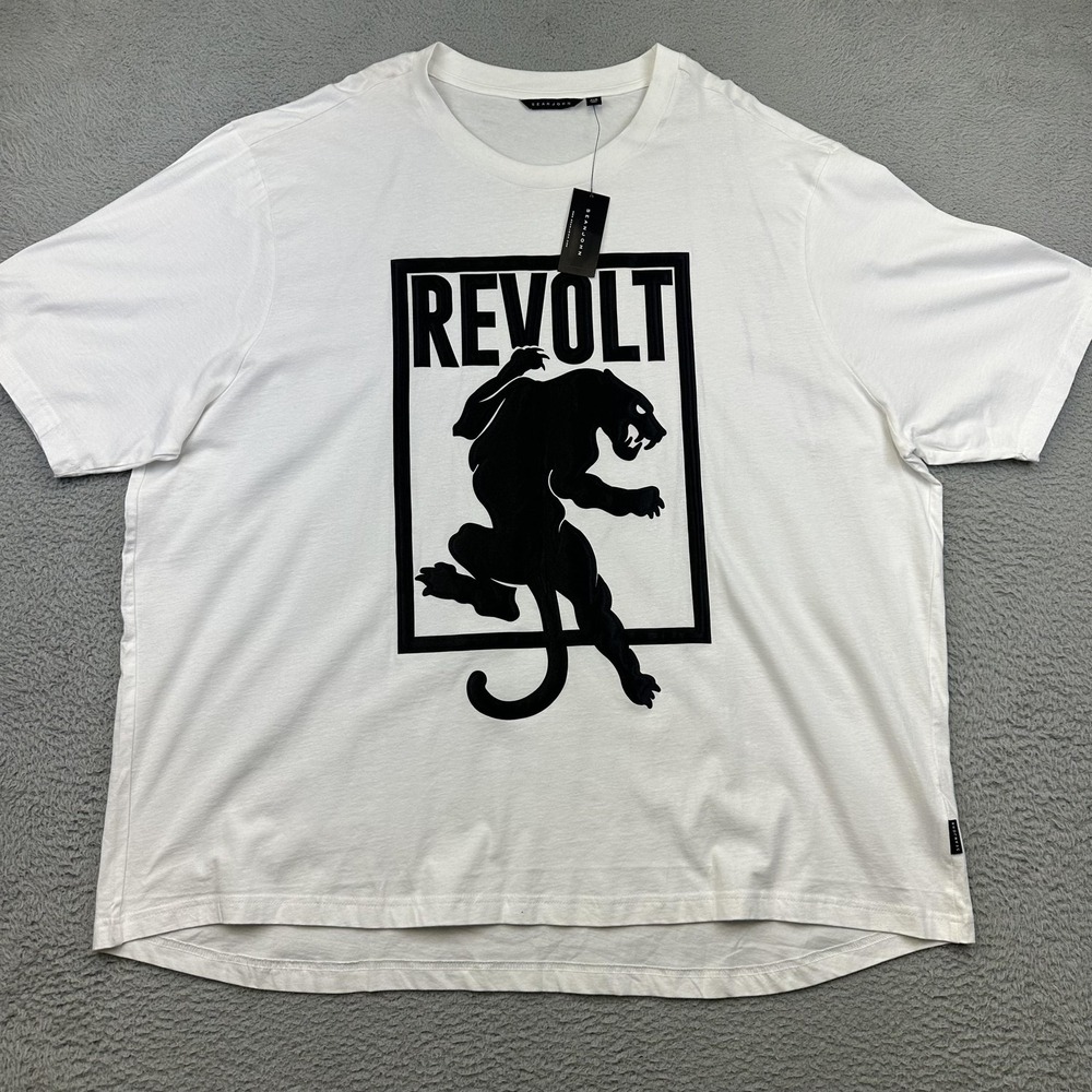 Sean John Mens 4XB White Revolt Panther Graphic T-Shirt Big & Tall SKI 92106BT